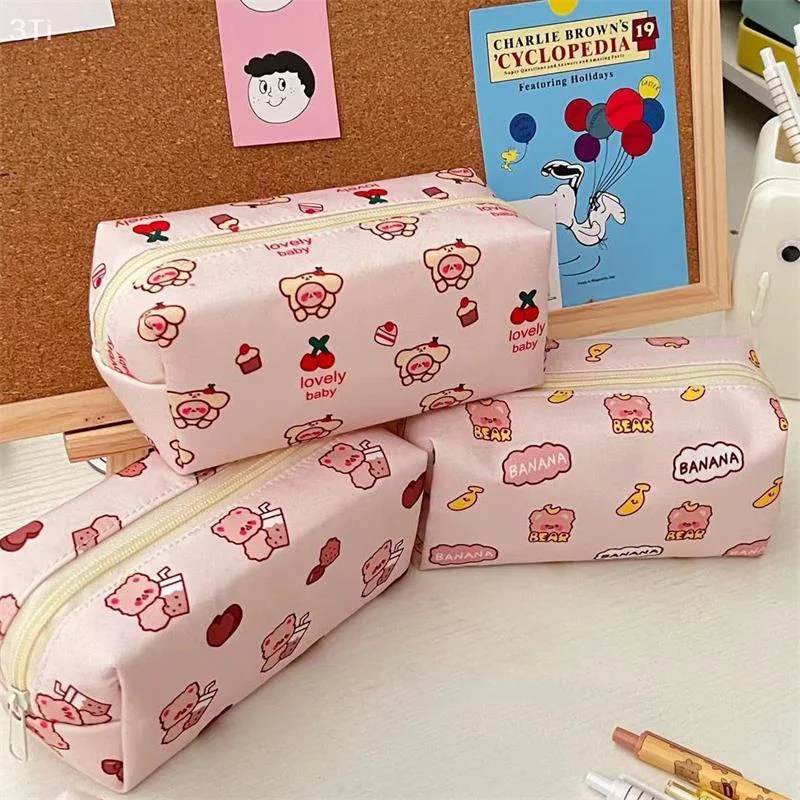 لطيف الدب حقيبة مستحضرات تجميل التجميل سعة كبيرة قماش مقلمة أشتات المحمولة حقيبة التخزين محفظة نسائية للعملات المعدنية موضة القرطاسية هدية