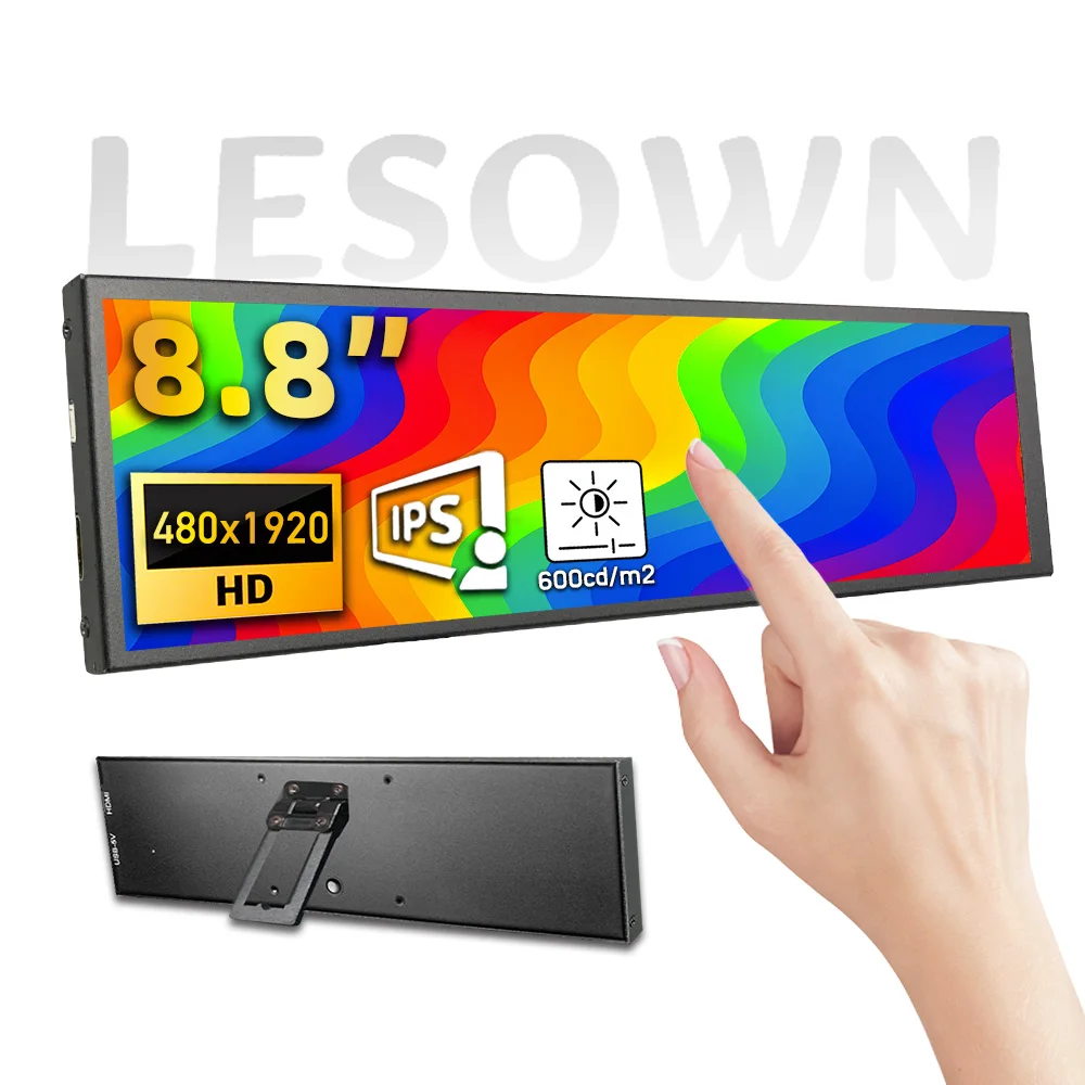 

LESOWN 7.9 8.8 Inch Wide Aspect Ratio Aux Monitor – Strip Display Narrow Monitor for PC Digital Signage Kiosk & Shelf Edge Use