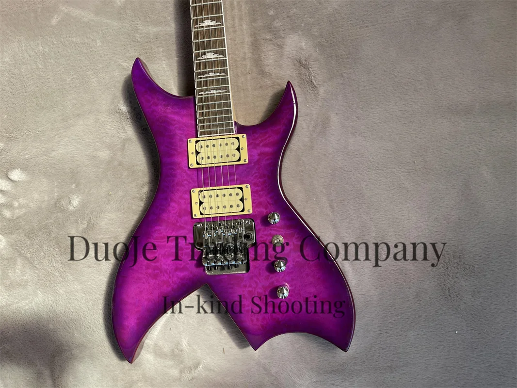 Purple electric guitar tremolo Bridge Maple neck through basswood body Squilted Maple top HH pickup gold tuner