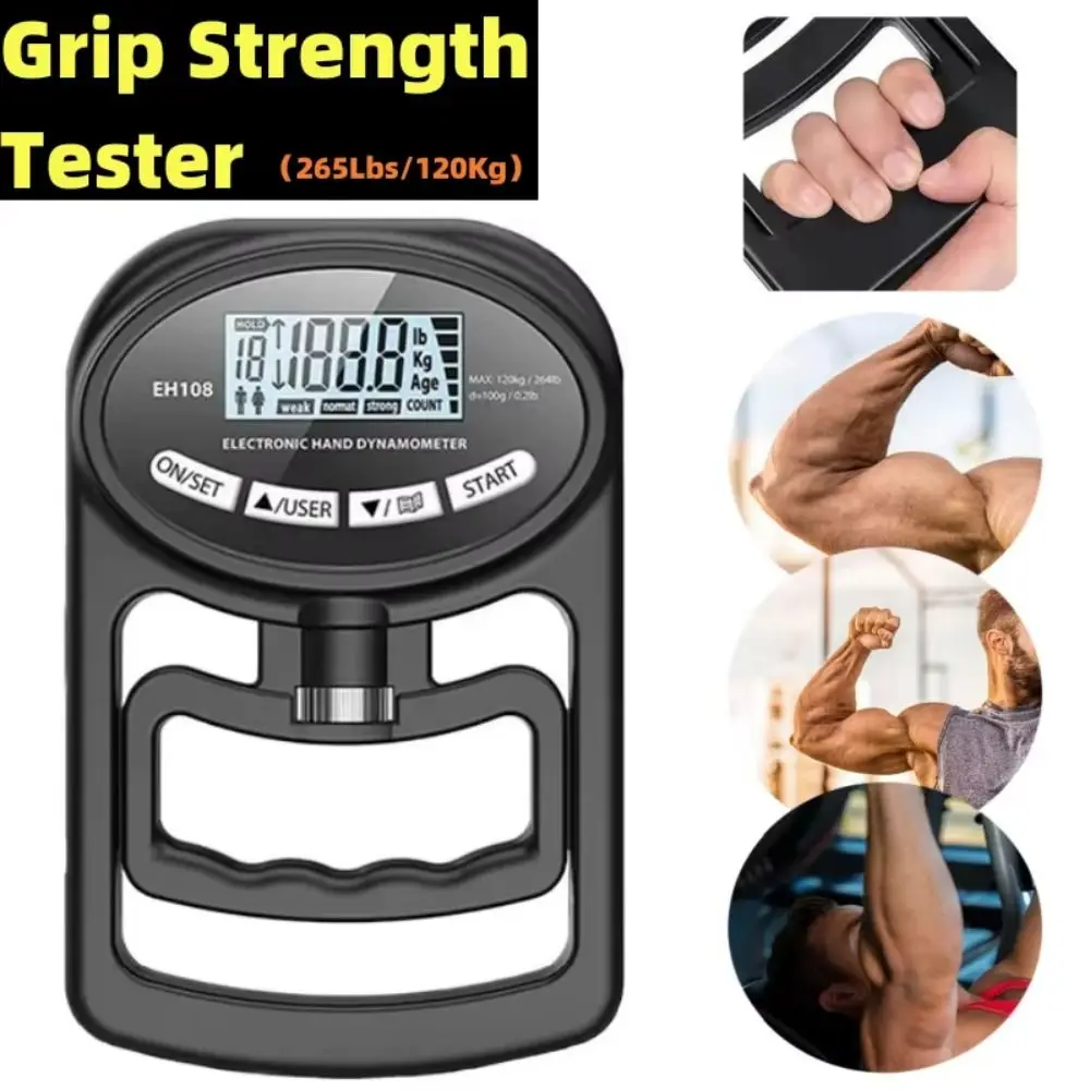 265Lbs/120Kg Grip Strength Tester LCD Screen Hand Grip Digital Hand Dynamometer USB Grip Strength Meter for Power Training Sport