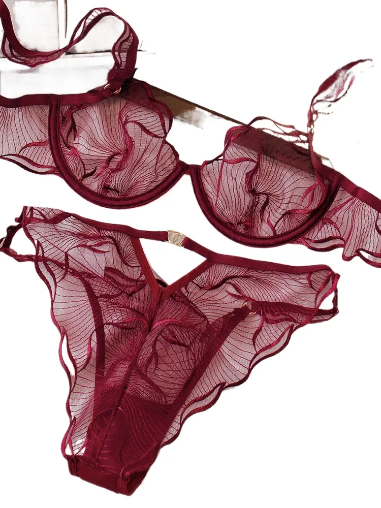 

KUCLUT Lace Underwear Women's Sensual Thin Bra Set Summer Light Luxury Ladies Lingerie Breifs Suit