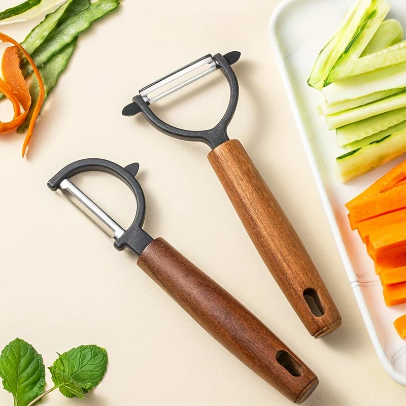 2Pcs Obst Gemüse Schäler Edelstahl Kartoffel Schäler Holzgriff Multi-Funktion Karotte Reibe Schäler Küche Zubehör
