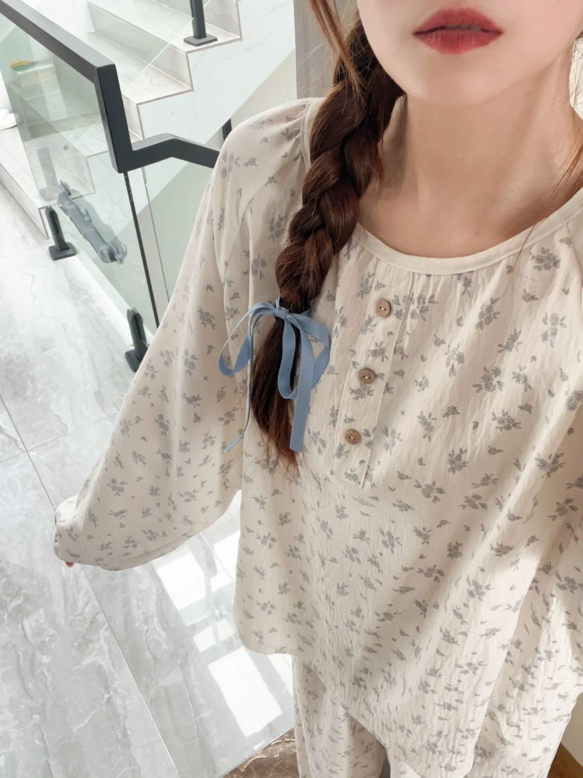 

Spring Summer Women's Sleepwear Loose Long Sleeve round Neck Floral Print Set Comfortable Lightweight Nightgown with Lantern ...