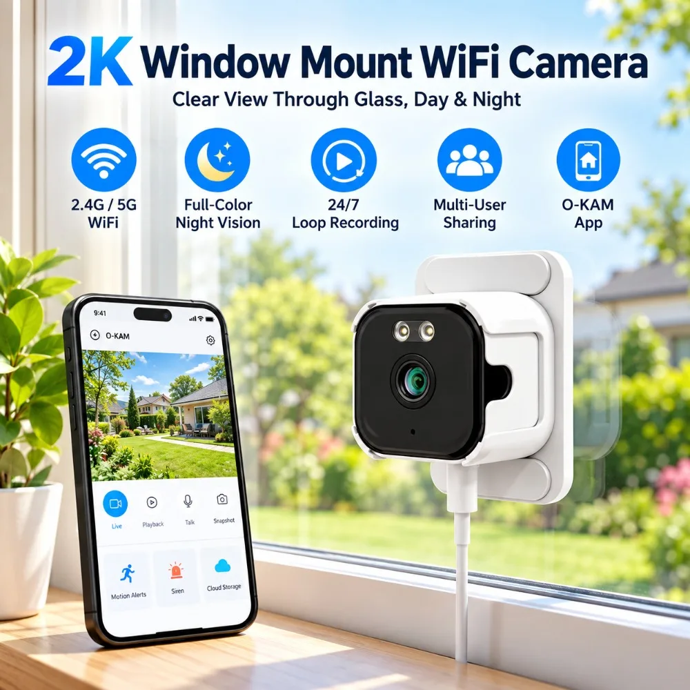 2K HD WiFi Camera Indoor Smart Window Color Night Vision Auto Tracking Motion Detection CCTV Home Security Surveillance Cameras