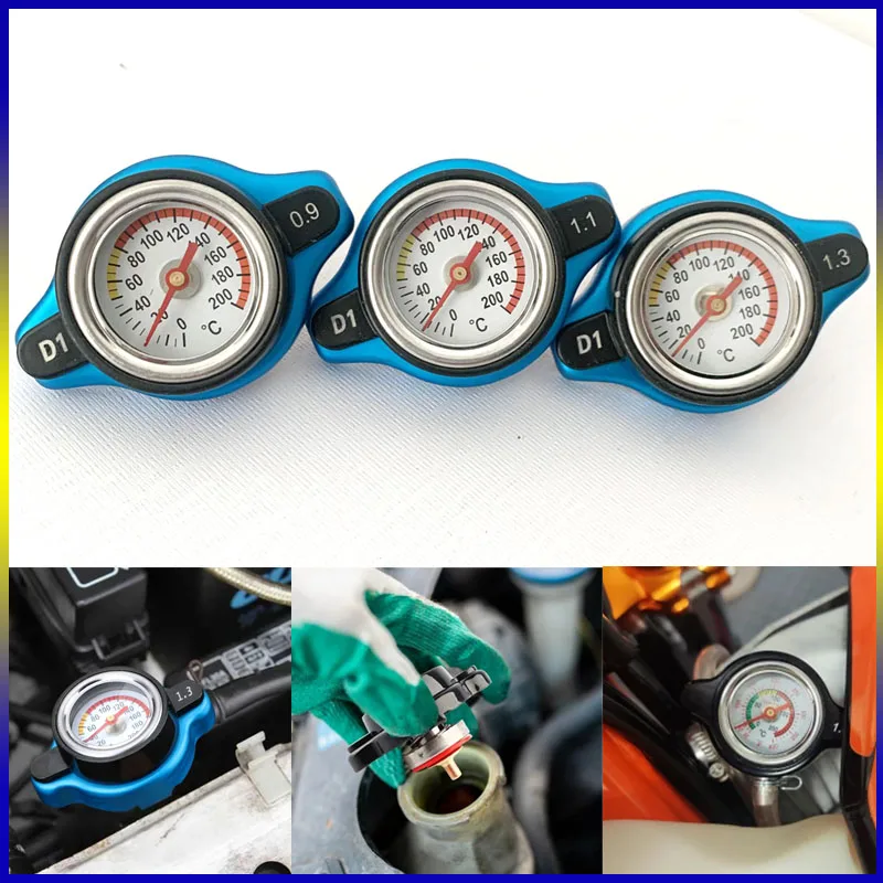 

Genuine Car Thermostatic Gauge Radiator Cap 0.9 1.1 1.3 1.8 bar Small Head and Big Head Water Temp Meter Blue and black