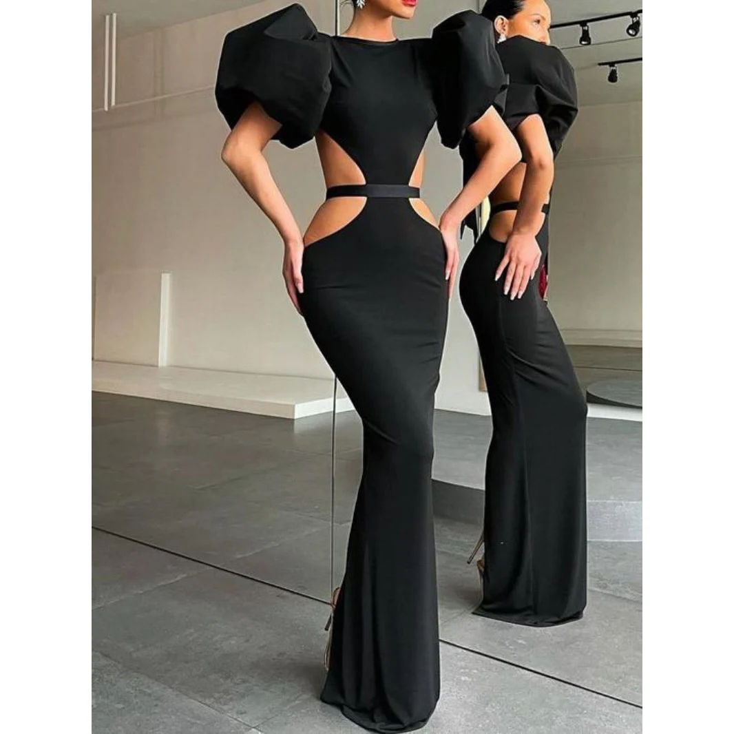 Sexy Black Evening Dress Punk Style Straight Short Ruffle Sleeve Backless Tailor Made Special Party Gown Vestido Feminino 2024