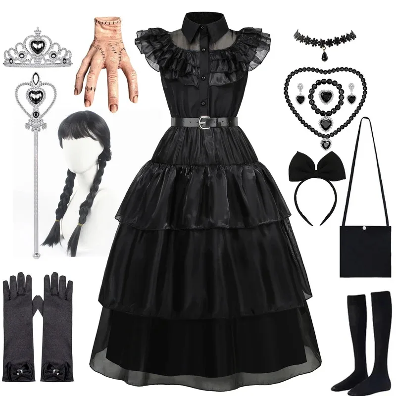

Kids Costume Adams Black Dress Girls Halloween Cosplay