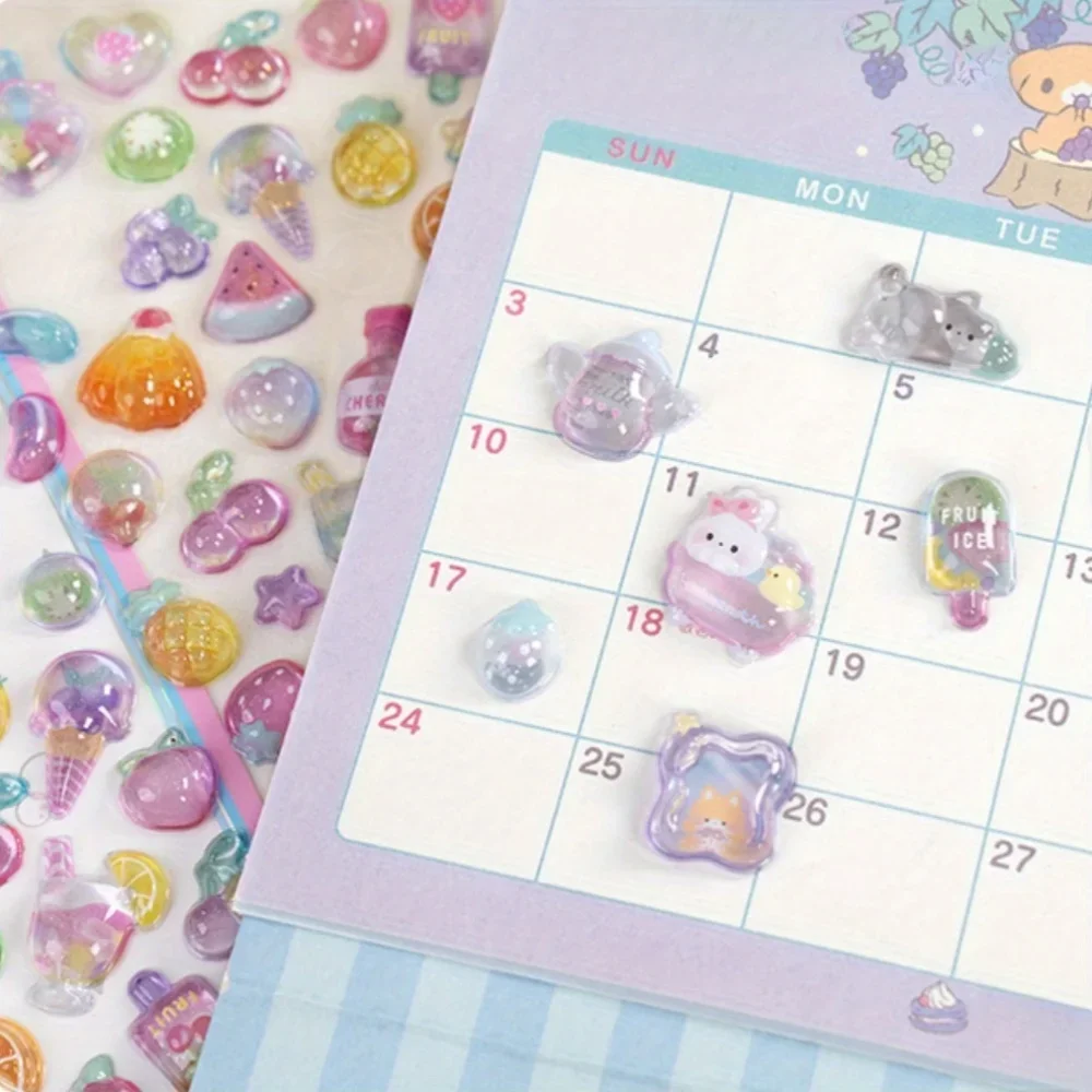 สติกเกอร์ 3 มิติแบบนำกลับมาใช้ใหม่ได้ 3 ชิ้น - ลายไอศกรีมน่ารัก สีฟ้าขาว ดีไซน์สวยงาม กาวเหนียวแน่น ไม่ทิ้งคราบ สำหรับงานสมุดภาพ งานฝีมือ