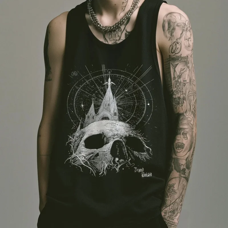 3D Printed Gothic Skull Demon Angel Graphic Tank Tops For Men Dark Occult Art Tees Summer Casual Oversized Sports Street Vest