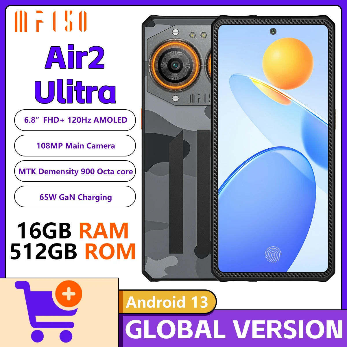 IIIF150 Air2 Ultra 5G Telefone Robusto 6.8''FHD + 120Hz 2K Tela AMOLED 16GB + 512GB 108MP Câmera Ultra-fino Robusto 65W Carga Android