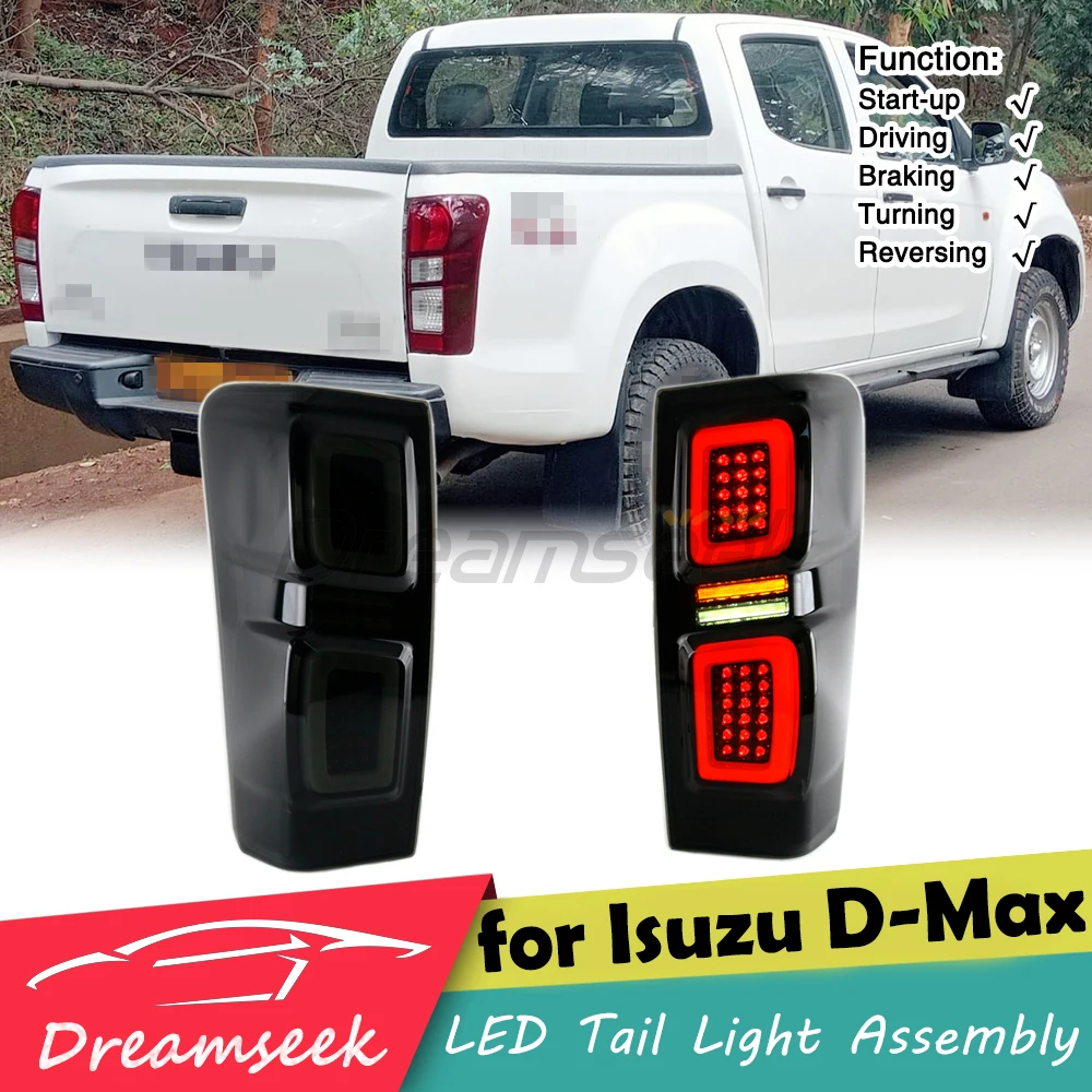 

LED Rear Brake Tail Light Assembly for Isuzu D-Max 2012-2019 Driving Reversing Lamp w/ Sequential Dynamic Turn Signal Smoke Lens
