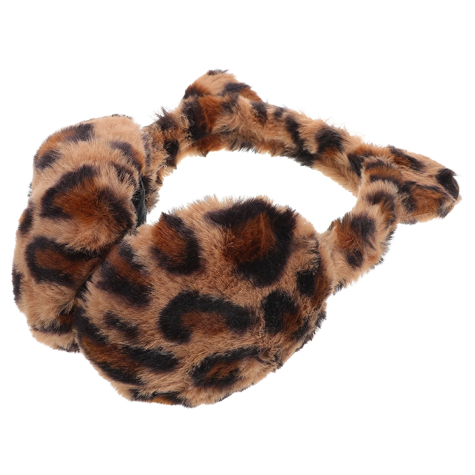 Tiara feminina de pele sintética com estampa de leopardo, pelúcia artificial para crianças de inverno