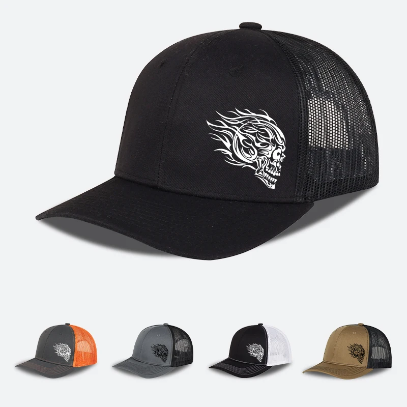 

Кепка-тракер с принтом «Пламенное череп», дышащая сетка, мягкая и удобная, регулируемая, стильная и дерзкая, в рокерском стиле, унисекс, для активного отдыха