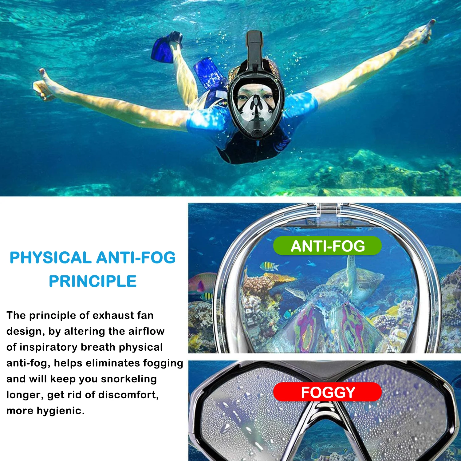 1 PCS Kids Full Face Snorkeling Mask With Wide View Anti-Fog Anti-Leak Safe Breathing System Easy Breath Diving Mask