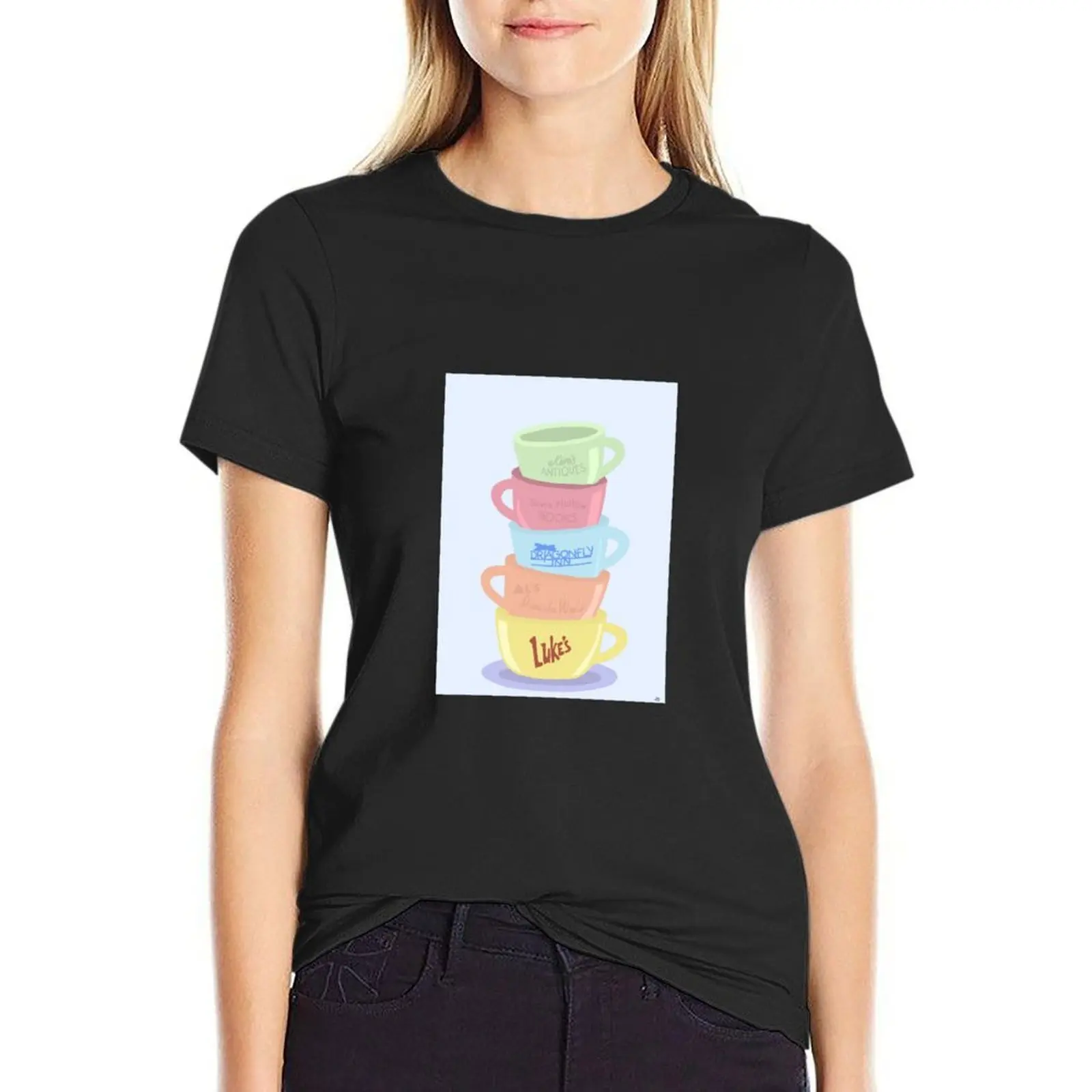 Luke’s diner coffee mugs T-Shirt oversized vintage clothes Summer Women's clothing