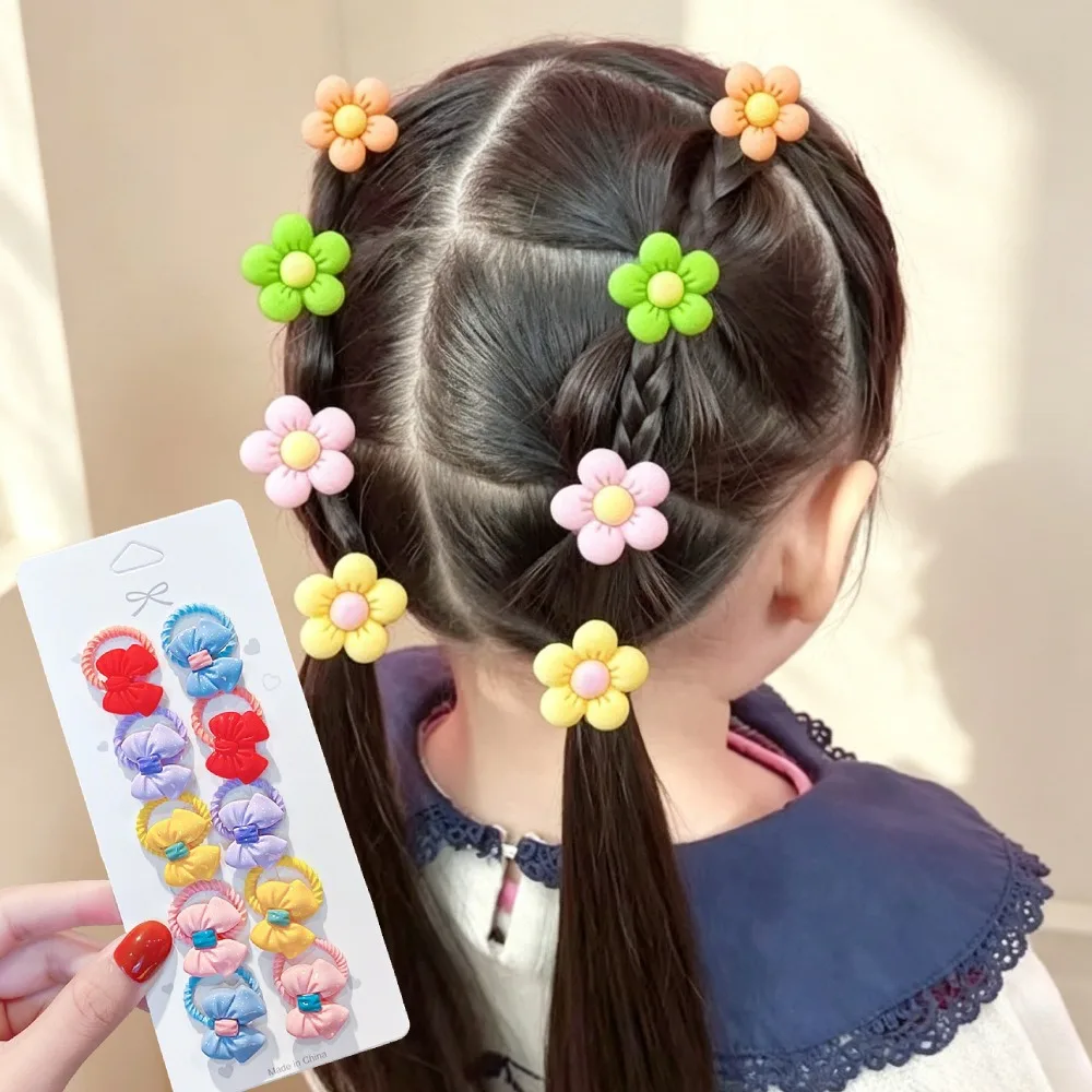 

10Pcs Little Girls Hair Ties Plastic Cartoon Cute Animal Bow Hair Band Crown Flower Elastic Rubber Bands Baby Hair Accessories