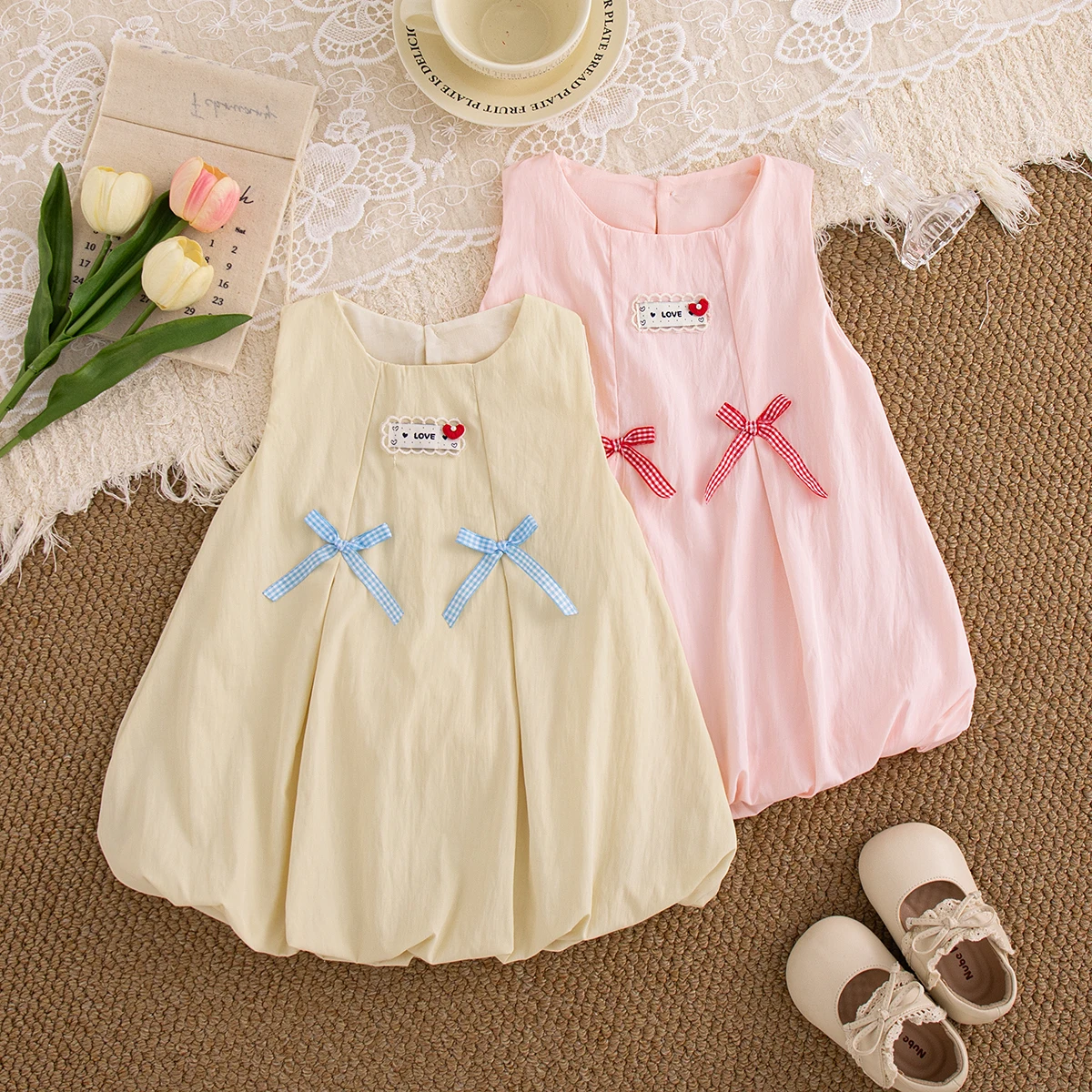 

Summer New Baby Girl Solid Color Dress Sweet Bow Children'S Clothing (9 Months -3 Years Old)