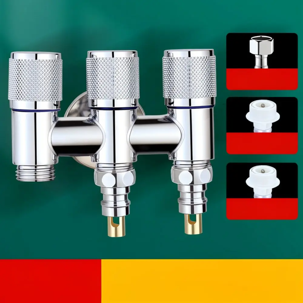 One Inlet Three Outlet Water Diverter Tap Stainless Steel Automatic Shut Off Valve For Washing Machine Sink Plumbing Parts