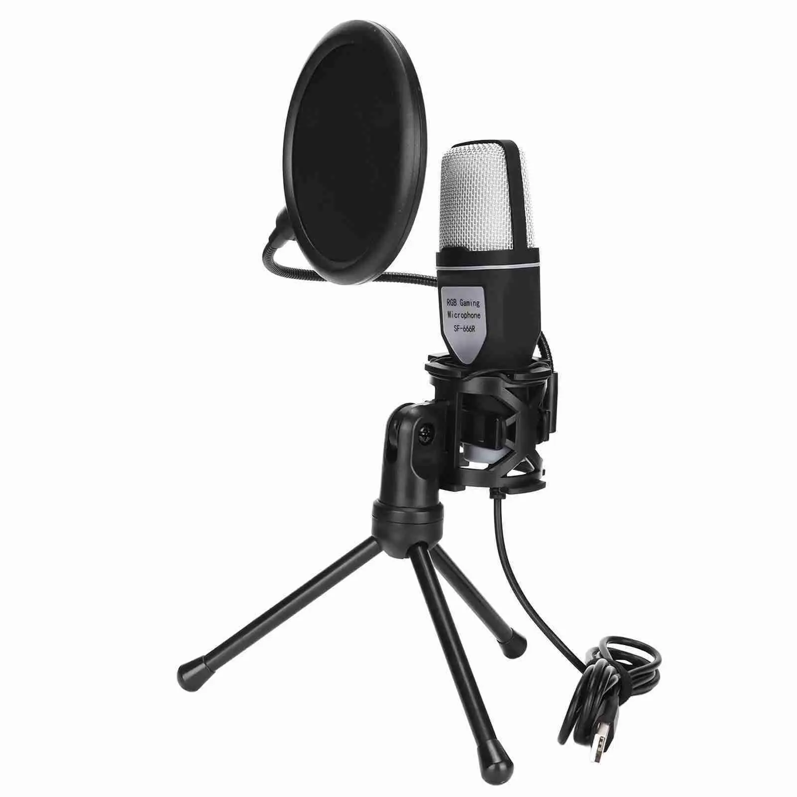 

360° Rotating USB Microphone with RGB Indicator, Windscreen & Tripod Stand for pc Gaming