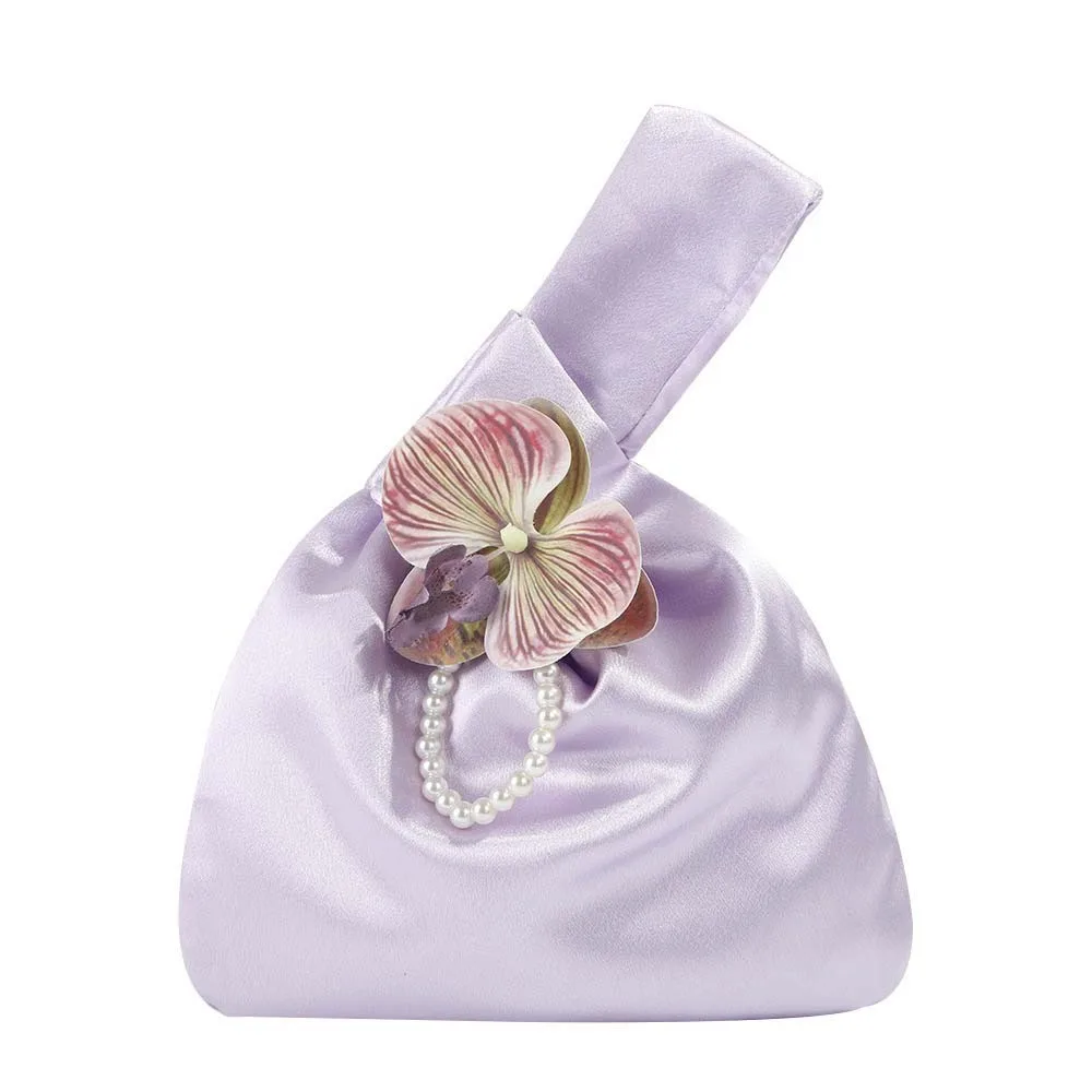 

Elegant Rose Wrist Bag Satin Pearl Pendant Butterfly Orchid Knot Handbag Storage Purse Chinese Style Hand-held Pouch Kids