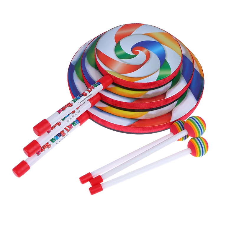 6/8/10 Inch Lollipop Hand Drum Child Percussion Instrument Colorful Dance Props Infant Musical Toy Teaching Lollipop Tambourine