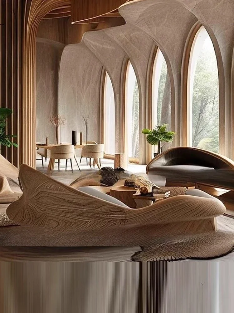 أريكة خشبية صلبة فنية لغرفة المعيشة في العصور الوسطى إبداعية متعددة الأشخاص، مزيج جديد على الطراز الصيني الجديد