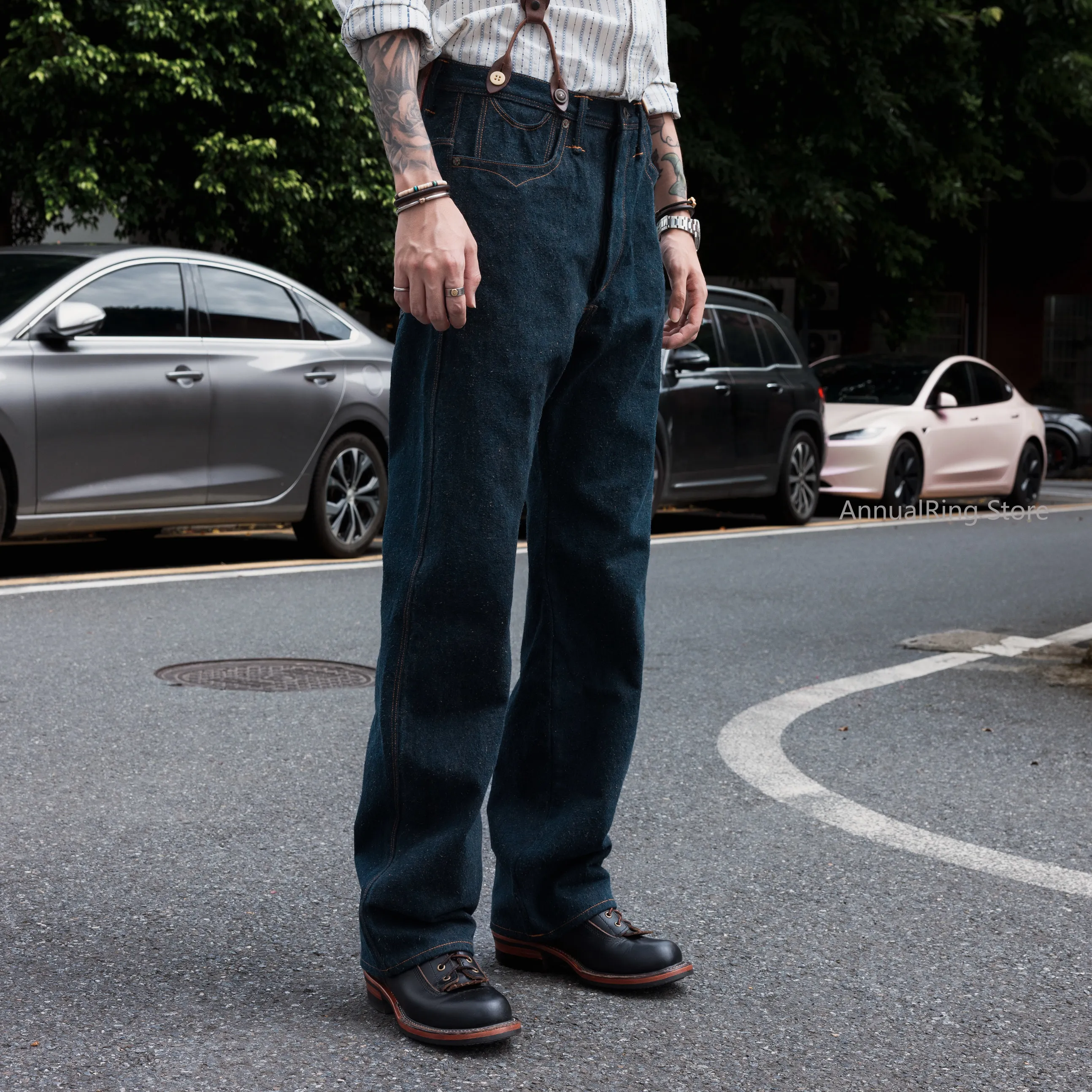 Red Tornado 10th Anniversary Double-Dyed Jeans Kakishibu Persimmon Dyed Selvedge Denim Pants Straight Fit