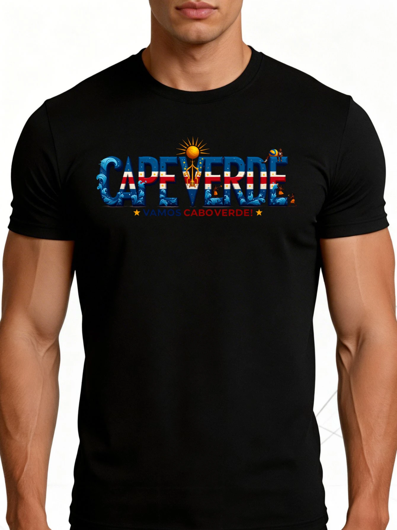 Men's Plain Graphic T-Shirt - Breathable, Soft, Lightweight - Flag of Cape Verde Design Print - Vintage Fun Graphic Casual Short Sleeve Summer Top, a Great Gift for Him