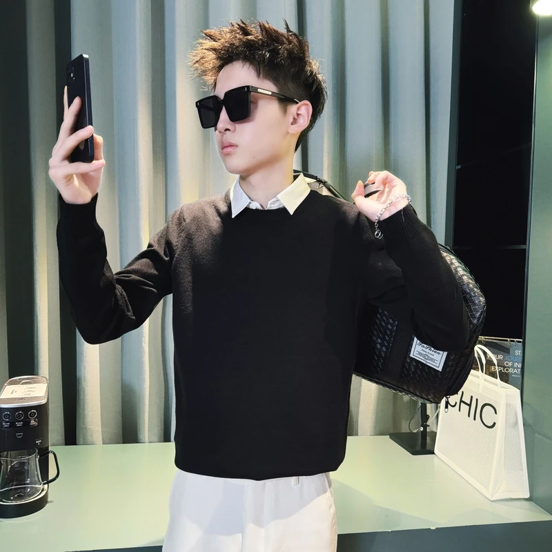 

Мужской теплый вязаный свитер Slim Fit для осени и зимы, размер XS, молодежный повседневный стиль, модный цвет, с длинным рукавом