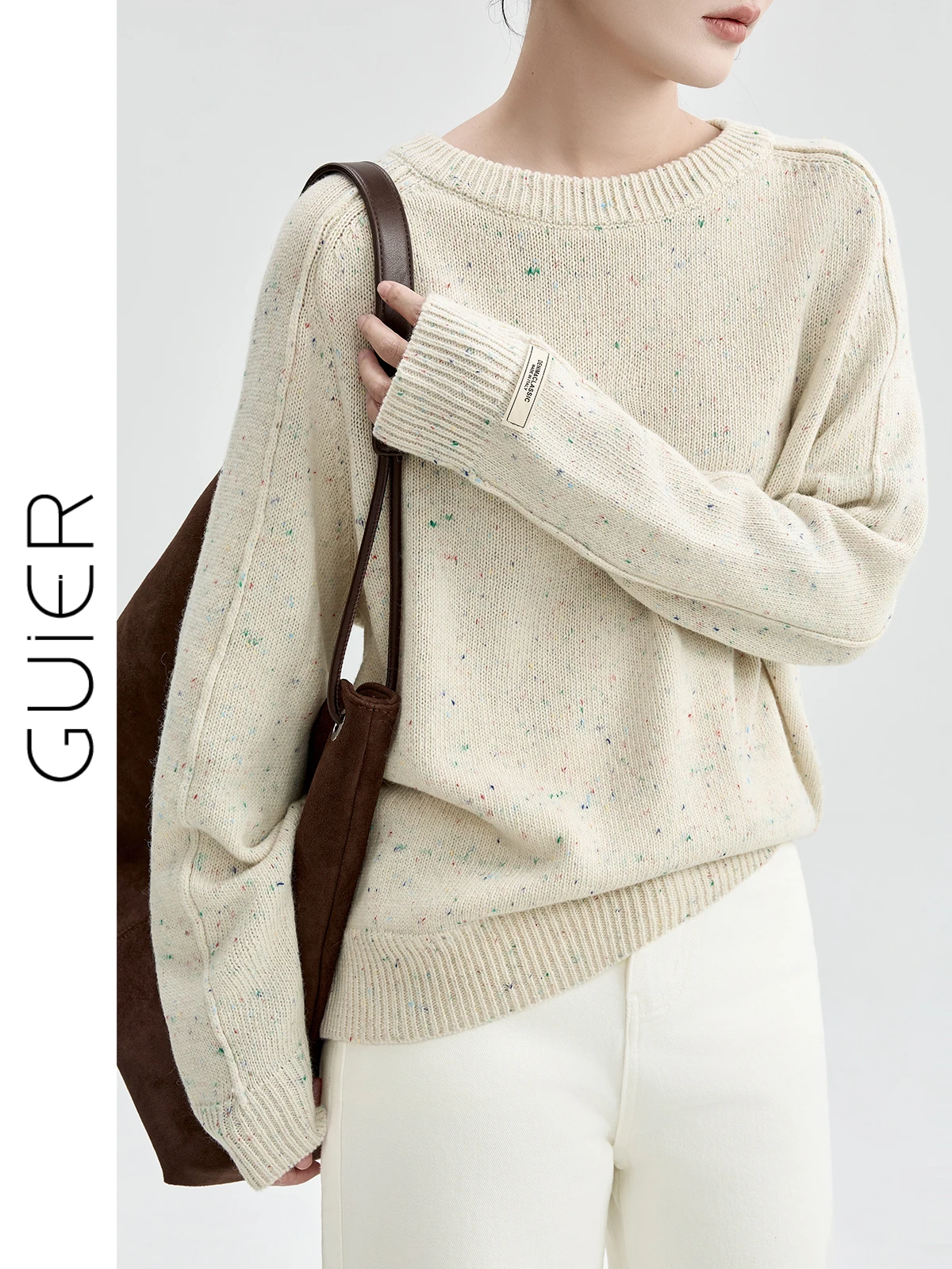 

Женский вязаный свитер Guier Color Dot, осенне-зимний, свободный крой, с круглым вырезом, винтажный топ, повседневный, из чистого трикотажа, для электронной коммерции, размер S