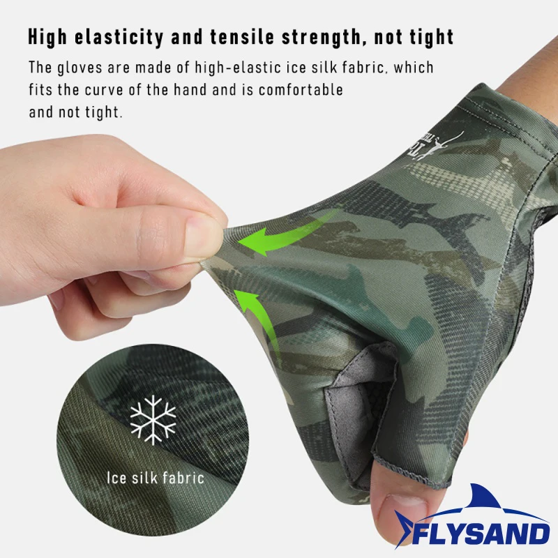 FLYSAND Professional UV ถุงมือตกปลาผู้ชายผ้าไหมน้ําแข็ง Fingerless ยืดหยุ่นสูงลื่นสวมใส่ขี่จักรยานถุงมือกลางแจ้ง L/XL