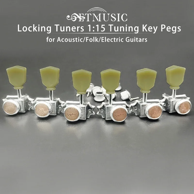 SAPHUE 3L3R Vintage Style Locking Guitar Machine Heads – 1:15 Deluxe Tuning Key Pegs for Electric, Acoustic or Folk Guitars