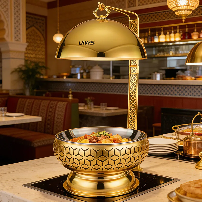 Light luxury stainless steel laser Y-shaped dining stove, restaurant food heating 8.0L gold iron frame