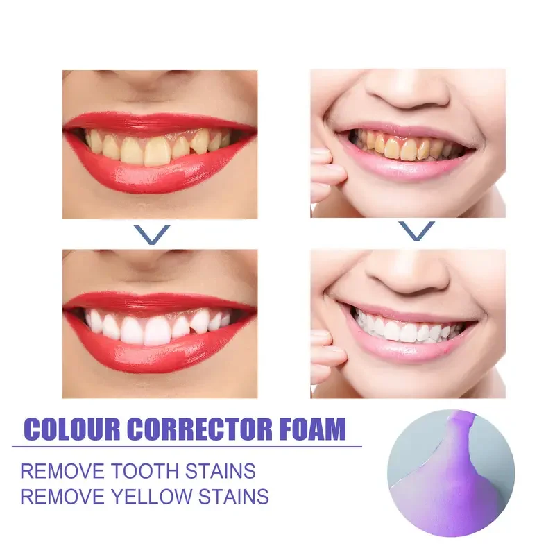 Creme dental branqueador roxo V99 Mousse de limpeza de dentes, remover manchas, reduzir amarelamento, cuidar das gomas de dentes, respiração fresca, 2023