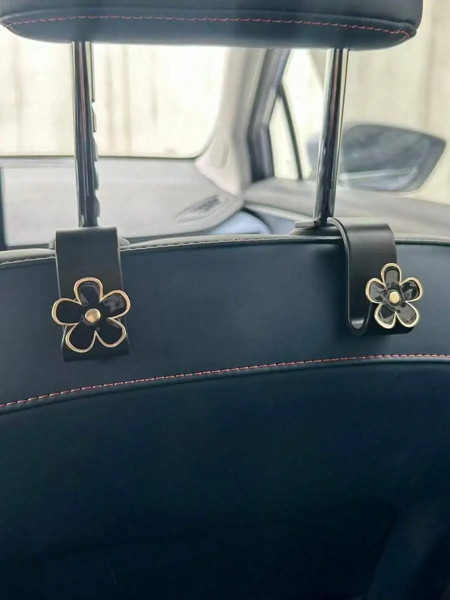 2pcs Triple-Color Metal Flower Single Hook Hanging Vehicle Seat Back Storage Hooks, Car Interior Organization