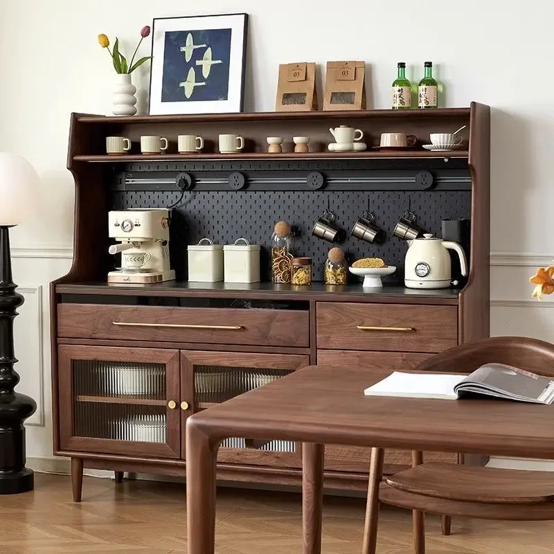 

North American black walnut rock slab dining side cabinet all solid wood coffee cabinet living room tea cabinet integrated stora