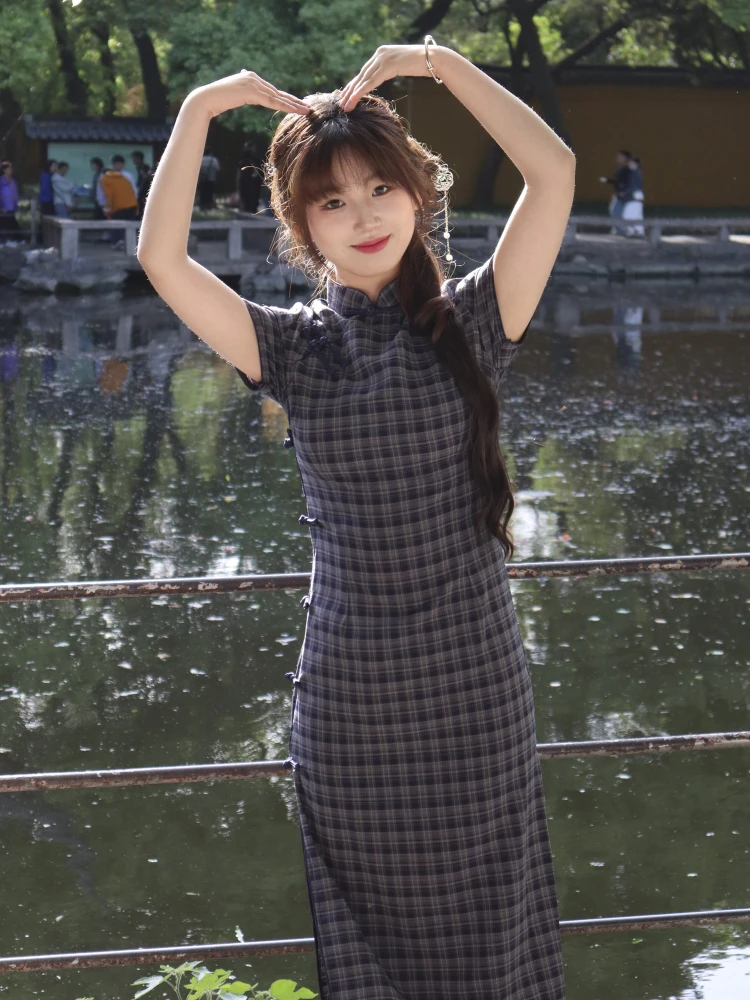 

Юбка средней длины в клетку в винтажном стиле для повседневной носки, дышащая, удобная, с длинными рукавами