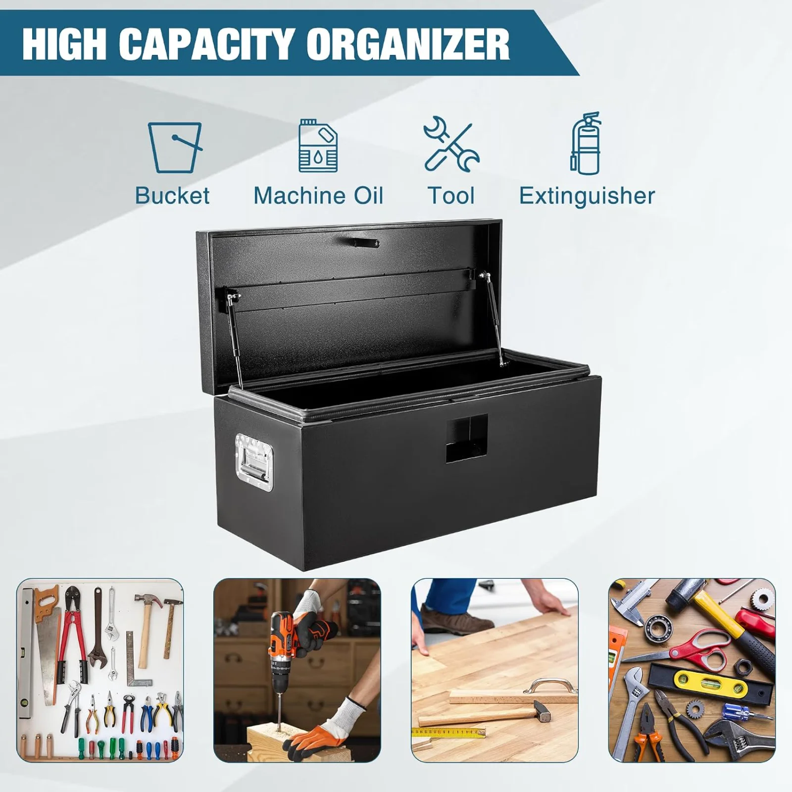 Garvee Heavy Duty Steel Truck Bed Toolbox 36 x 15 x 15 Inch Lockable Weatherproof Black Storage Chest Dual Gas Shock Lids Dustproof Organizer For Pickup Trailer RV Black Orange