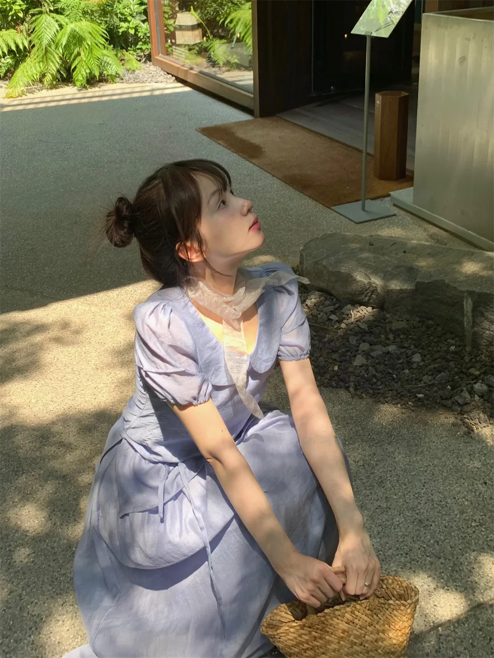 

Auntie Five's Original Design Casual White Violet Summer New Korean Sle Slimming ort Sve irt f Skirt Set