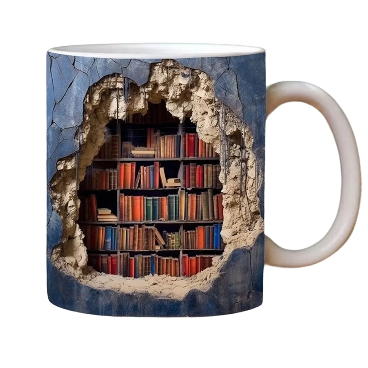 3D Bookshelf Mug a Library Shelf Cup,Creative Space Design Multi-Purpose Ceramic Mug, 3D White Mug,A