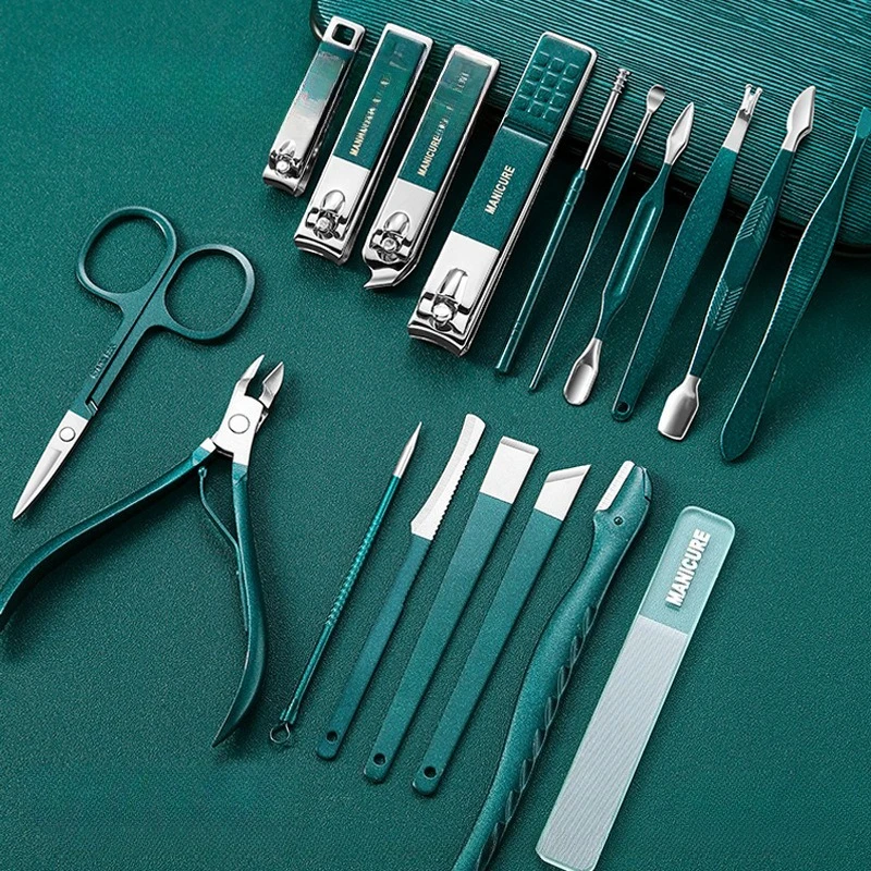 18개 스테인리스 스틸 손톱 다듬기 도구 세트, 고품질 손톱깎이 세트로 각질 제거, 손톱깎이