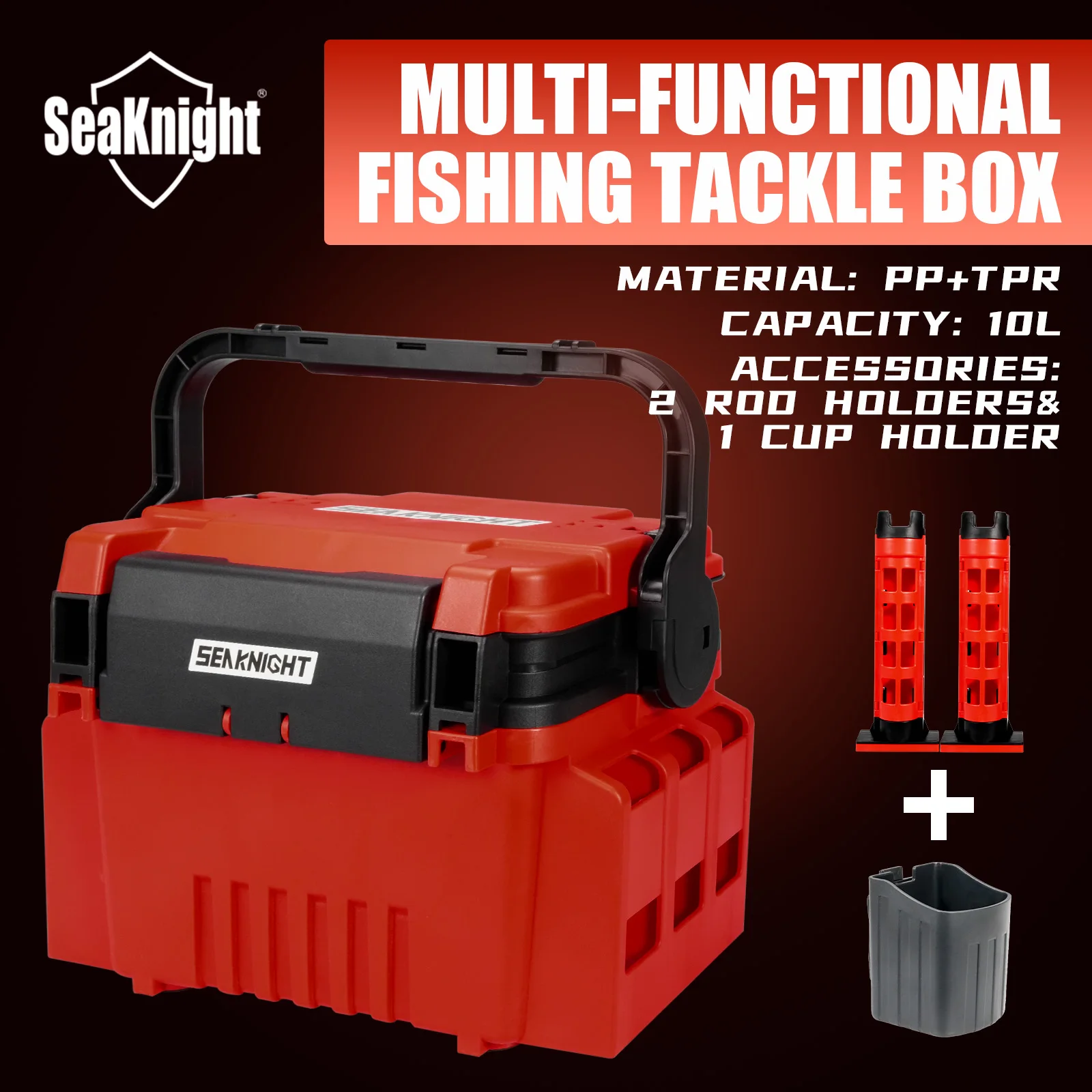 SeaKnight Brand Fishing Tackle Box SK04 10L Capacity Double Layer Multifunction PP+TPR Plastic Hard Box Storge with Accessories