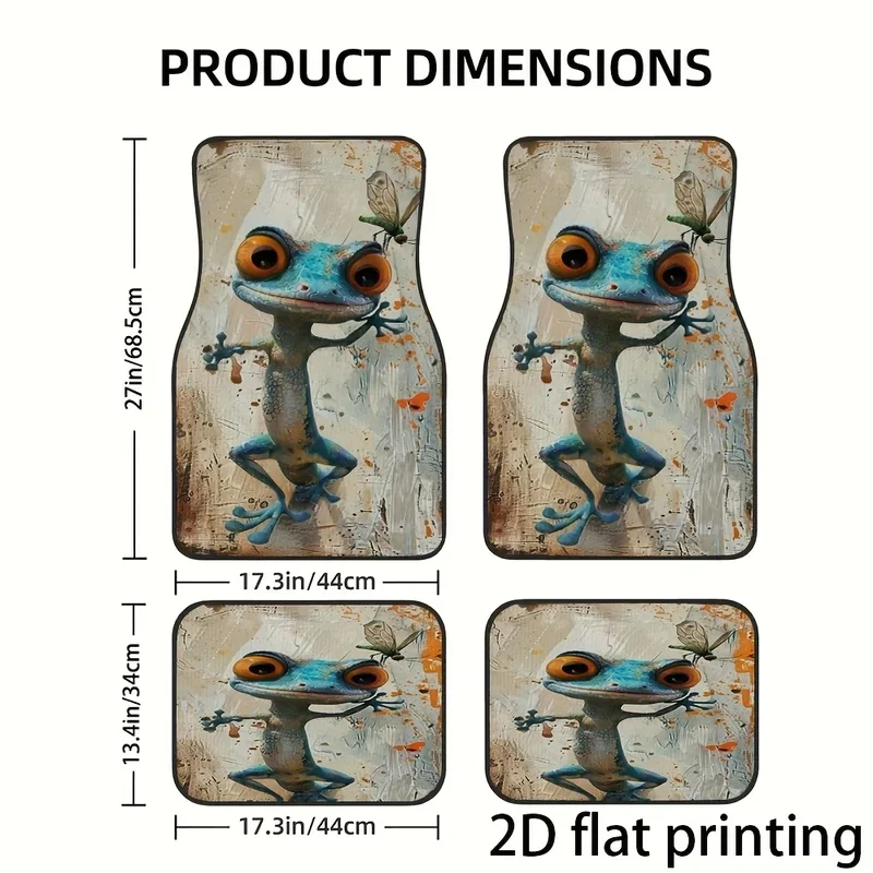4pcs Car Floor Mats, Cartoon Frog And Dragonfly Abstract Design, Universal Car Mats, Made Of Polyester Fiber, Automotive Decorat 4