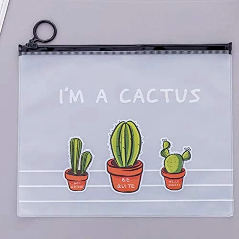 Cute Fresh And Transparent Frosted Cactus Storage Bag Large Capacity Student Stationery Pencil Case-Transparent