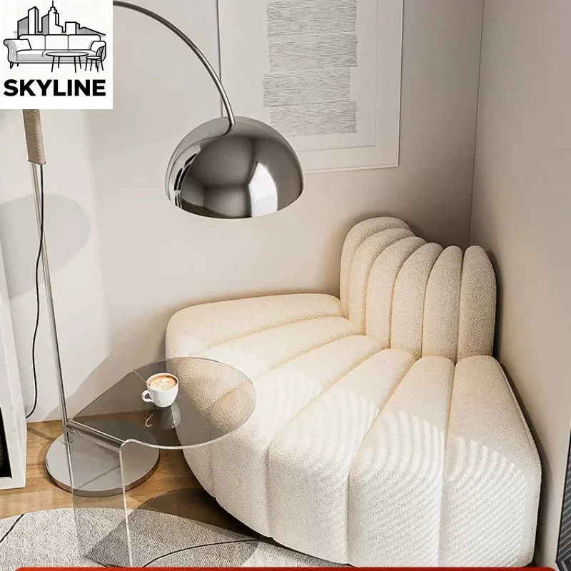 French Cream Fabric Modular Corner Lazy Sofa for Small Apartments