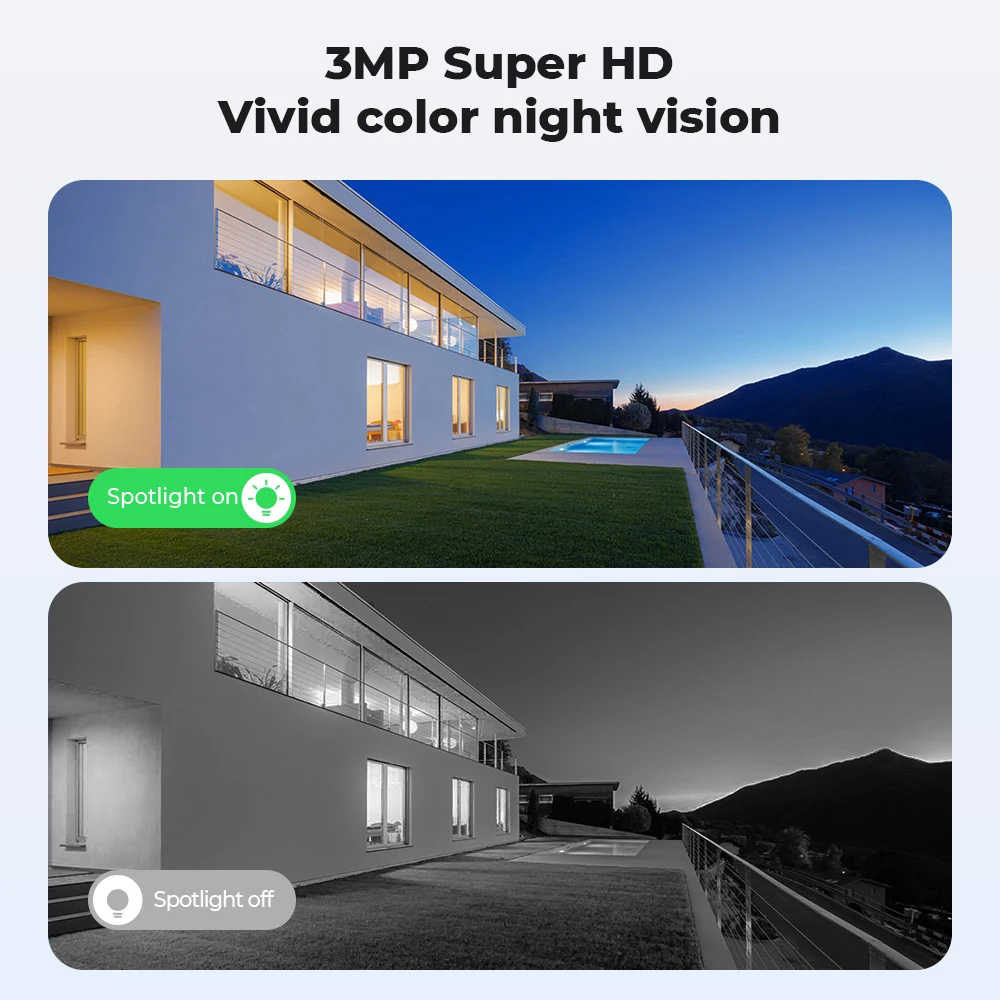 كاميرا H.VIEW 4 قطع تعمل ببطارية PIR لاسلكية خارجية، كاميرا أمان WiFi 2K 3MP مع صفارة إنذار كاشفة، صوت ثنائي الاتجاه،