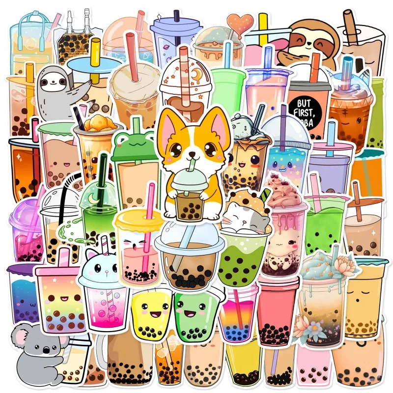 10/25/50pcs Cute Pearl Milk Tea Drink Graffiti Stickers Cartoon for Phone Laptop Guitar Helmet Travel Luggage Car DIY