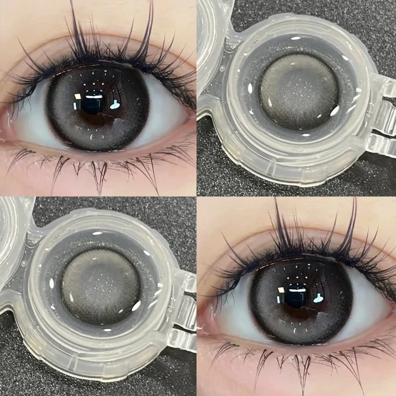 DUOXIU 2Pcs Yearly Color Colored Contact Soft Circular Lenses Beauty Pupil Gray Brown Eyes Black Makeup Blue Lens Fast Shipping