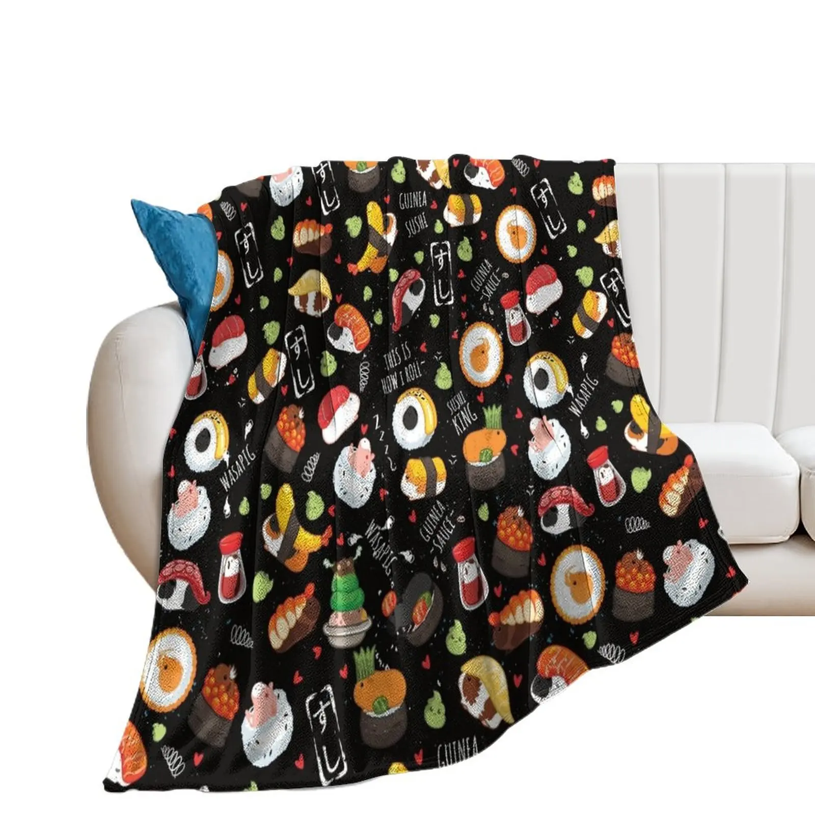 Japanese Guinea Pig Sushi - Black Background Throw Blanket Blankets For Bed Heavy Blankets