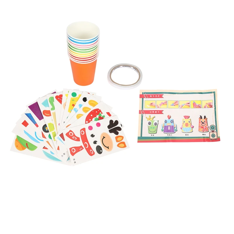 

12Pcs Children 3D Diy Handmade Paper Cups Sticker Material Kit Whole Set Kids Kindergarten School Art Craft Educational Toys